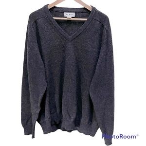 Vintage L.L. Bean Pure New Wool Lambswool V-Neck Sweater Size XL Charcoal Gray